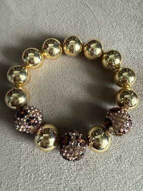 Gold Bead Stretch Bracelet with Crystal Accent Beads